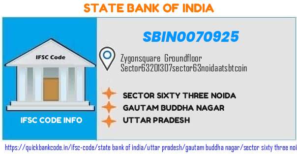 State Bank of India Sector Sixty Three Noida SBIN0070925 IFSC Code