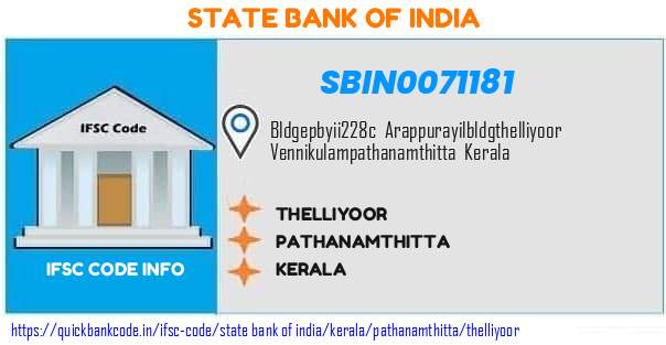 State Bank of India Thelliyoor SBIN0071181 IFSC Code
