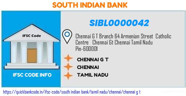 SIBL0000042 South Indian Bank. CHENNAI  G T
