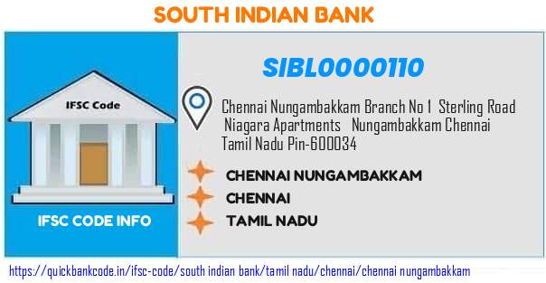 South Indian Bank Chennai Nungambakkam SIBL0000110 IFSC Code