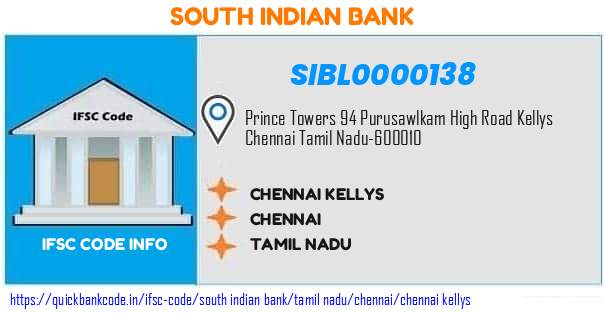 South Indian Bank Chennai Kellys SIBL0000138 IFSC Code