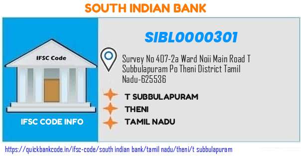 SIBL0000301 South Indian Bank. T. SUBBULAPURAM