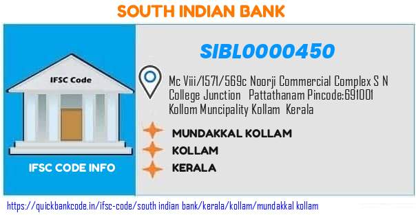 South Indian Bank Mundakkal Kollam SIBL0000450 IFSC Code