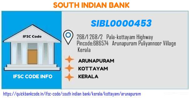 South Indian Bank Arunapuram SIBL0000453 IFSC Code