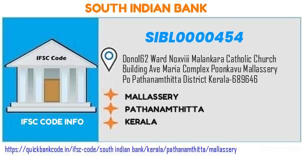 South Indian Bank Mallassery SIBL0000454 IFSC Code