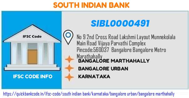 South Indian Bank Bangalore Marthahally SIBL0000491 IFSC Code