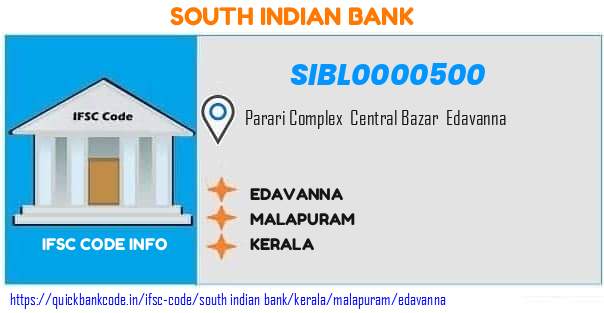 SIBL0000500 South Indian Bank. EDAVANNA