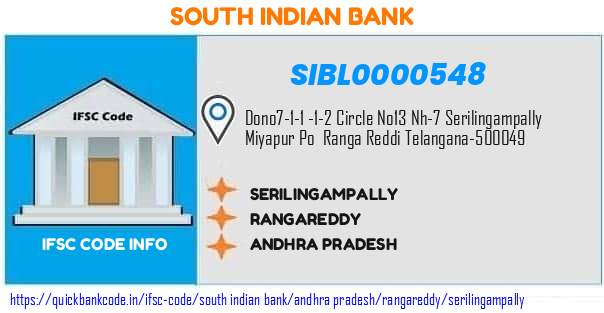 SIBL0000548 South Indian Bank. SERILINGAMPALLY