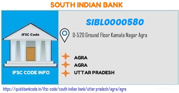 South Indian Bank Agra SIBL0000580 IFSC Code