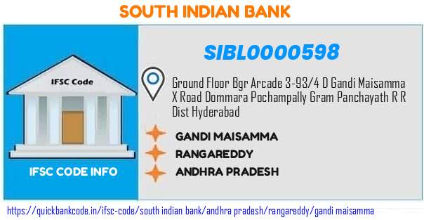 South Indian Bank Gandi Maisamma SIBL0000598 IFSC Code