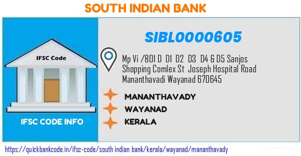 South Indian Bank Mananthavady SIBL0000605 IFSC Code