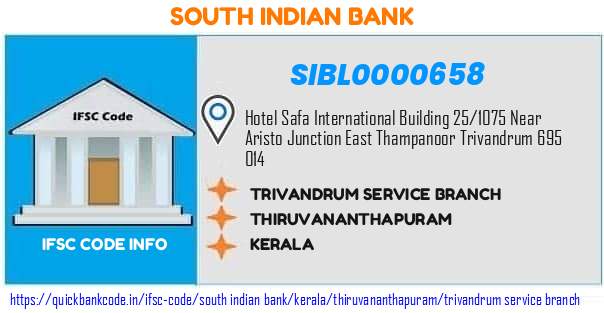 South Indian Bank Trivandrum Service Branch SIBL0000658 IFSC Code