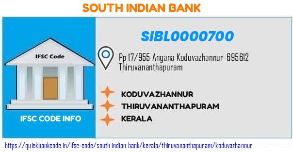 South Indian Bank Koduvazhannur SIBL0000700 IFSC Code