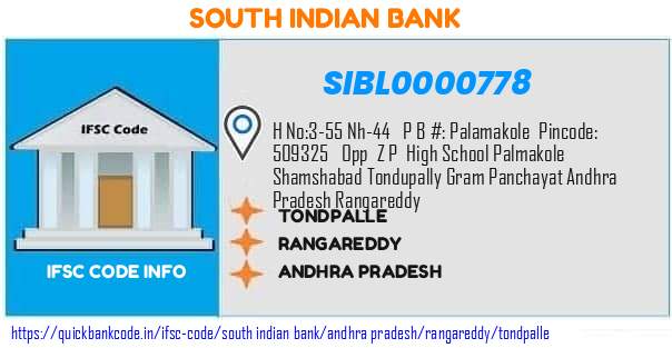 SIBL0000778 South Indian Bank. TONDPALLE