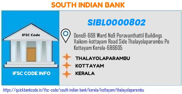 South Indian Bank Thalayolaparambu SIBL0000802 IFSC Code
