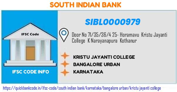 South Indian Bank Kristu Jayanti College SIBL0000979 IFSC Code