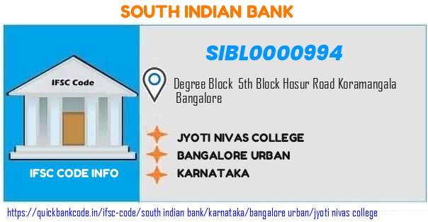 South Indian Bank Jyoti Nivas College SIBL0000994 IFSC Code