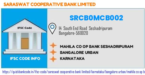 SRCB0MCB002 Saraswat Co-operative Bank. MAHILA CO-OP BANK SESHADRIPURAM