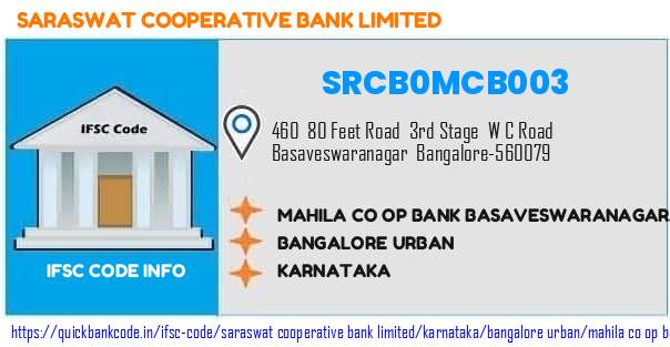 Saraswat Cooperative Bank Mahila Co Op Bank Basaveswaranagara SRCB0MCB003 IFSC Code