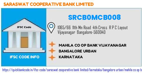Saraswat Cooperative Bank Mahila Co Op Bank Vijayanagar SRCB0MCB008 IFSC Code