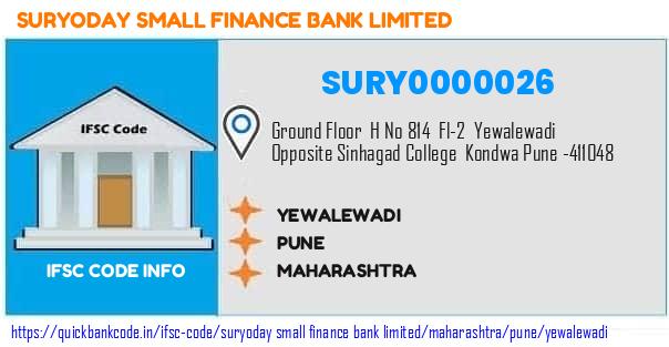 Suryoday Small Finance Bank Yewalewadi SURY0000026 IFSC Code