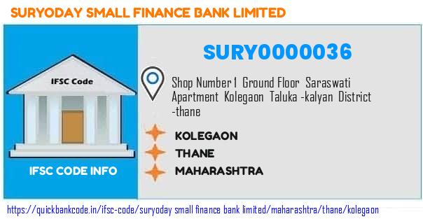 Suryoday Small Finance Bank Kolegaon SURY0000036 IFSC Code