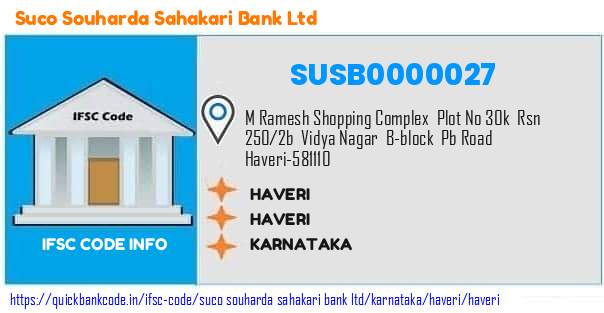 Suco Souharda Sahakari Bank Haveri SUSB0000027 IFSC Code