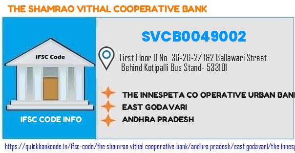 The Shamrao Vithal Cooperative Bank The Innespeta Co Operative Urban Bank  Rajahmundry SVCB0049002 IFSC Code