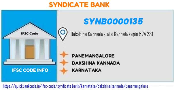 Syndicate Bank Panemangalore SYNB0000135 IFSC Code