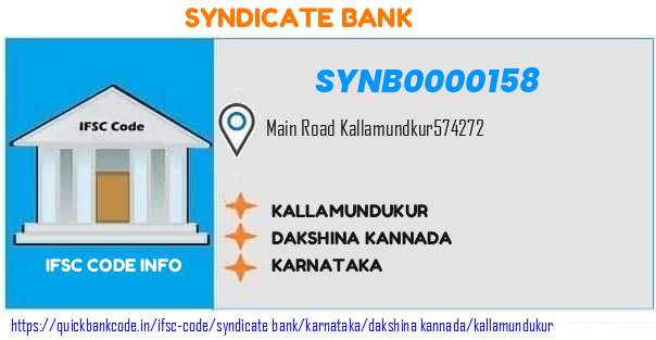 Syndicate Bank Kallamundukur SYNB0000158 IFSC Code