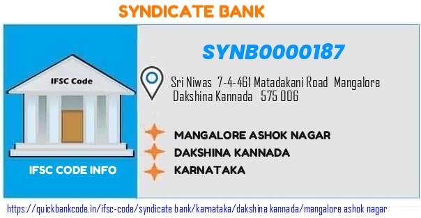 Syndicate Bank Mangalore Ashok Nagar SYNB0000187 IFSC Code