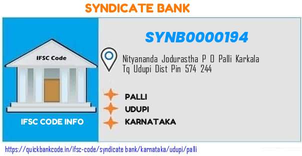 Syndicate Bank Palli SYNB0000194 IFSC Code