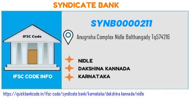 Syndicate Bank Nidle SYNB0000211 IFSC Code