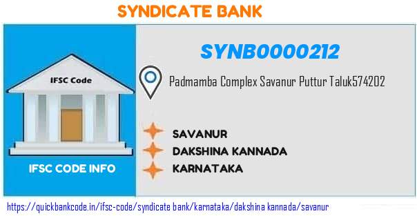 Syndicate Bank Savanur SYNB0000212 IFSC Code