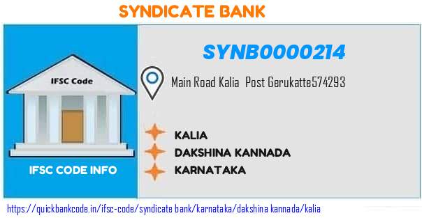 Syndicate Bank Kalia SYNB0000214 IFSC Code