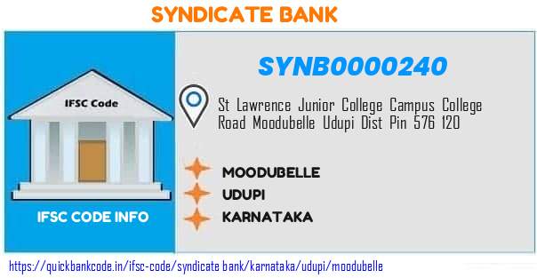 Syndicate Bank Moodubelle SYNB0000240 IFSC Code
