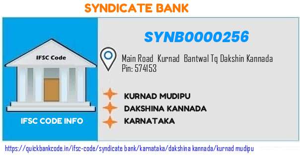 Syndicate Bank Kurnad Mudipu SYNB0000256 IFSC Code