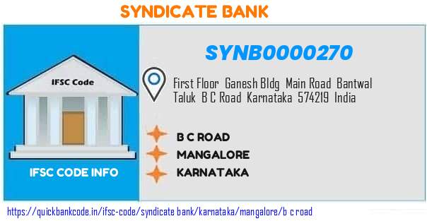Syndicate Bank B C Road SYNB0000270 IFSC Code
