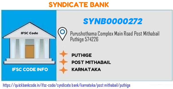 Syndicate Bank Puthige SYNB0000272 IFSC Code