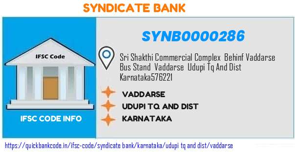 Syndicate Bank Vaddarse SYNB0000286 IFSC Code