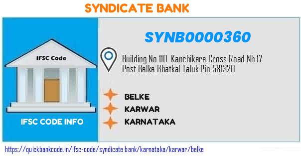 Syndicate Bank Belke SYNB0000360 IFSC Code