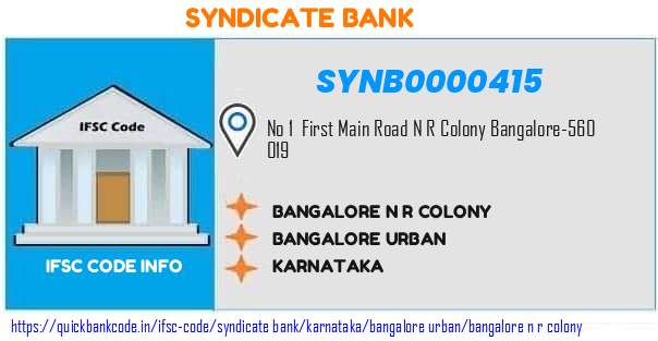 Syndicate Bank Bangalore N R Colony SYNB0000415 IFSC Code