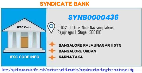 Syndicate Bank Bangalore Rajajinagar Ii Stg SYNB0000436 IFSC Code