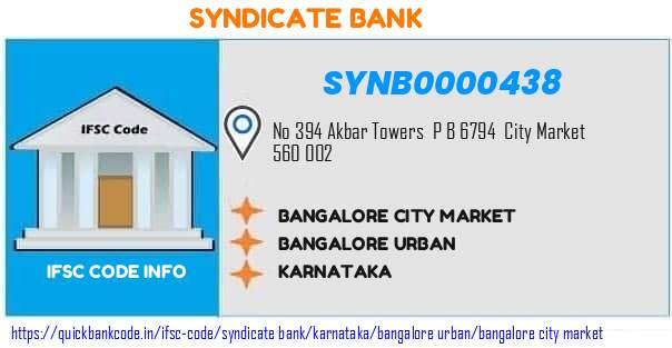 Syndicate Bank Bangalore City Market SYNB0000438 IFSC Code