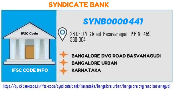 Syndicate Bank Bangalore Dvg Road Basvanagudi SYNB0000441 IFSC Code