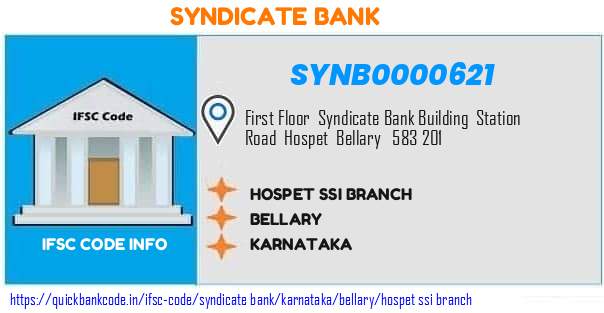 Syndicate Bank Hospet Ssi Branch SYNB0000621 IFSC Code