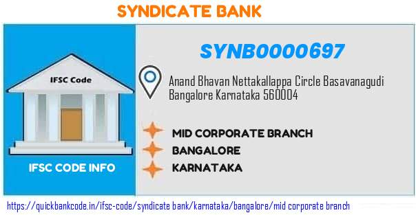 Syndicate Bank Mid Corporate Branch SYNB0000697 IFSC Code
