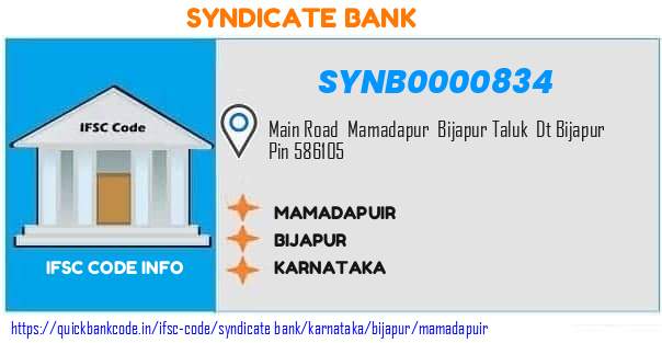 Syndicate Bank Mamadapuir SYNB0000834 IFSC Code