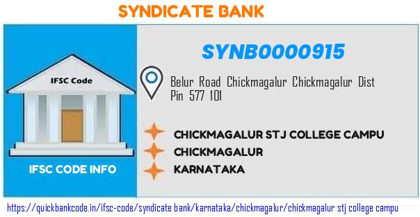 Syndicate Bank Chickmagalur Stj College Campu SYNB0000915 IFSC Code