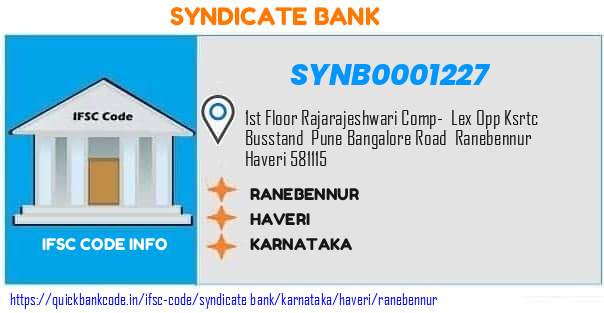 Syndicate Bank Ranebennur SYNB0001227 IFSC Code